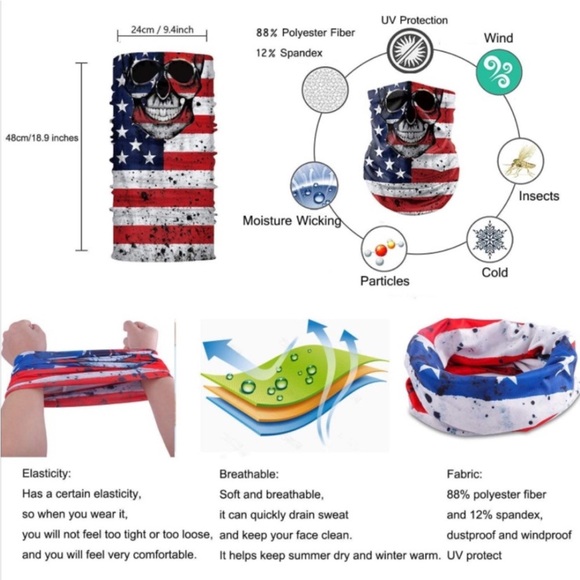 5for$10 Blue Stripe USA flag Tube Bandanas Headwear Neck Gaiter Balaclava - Picture 6 of 7